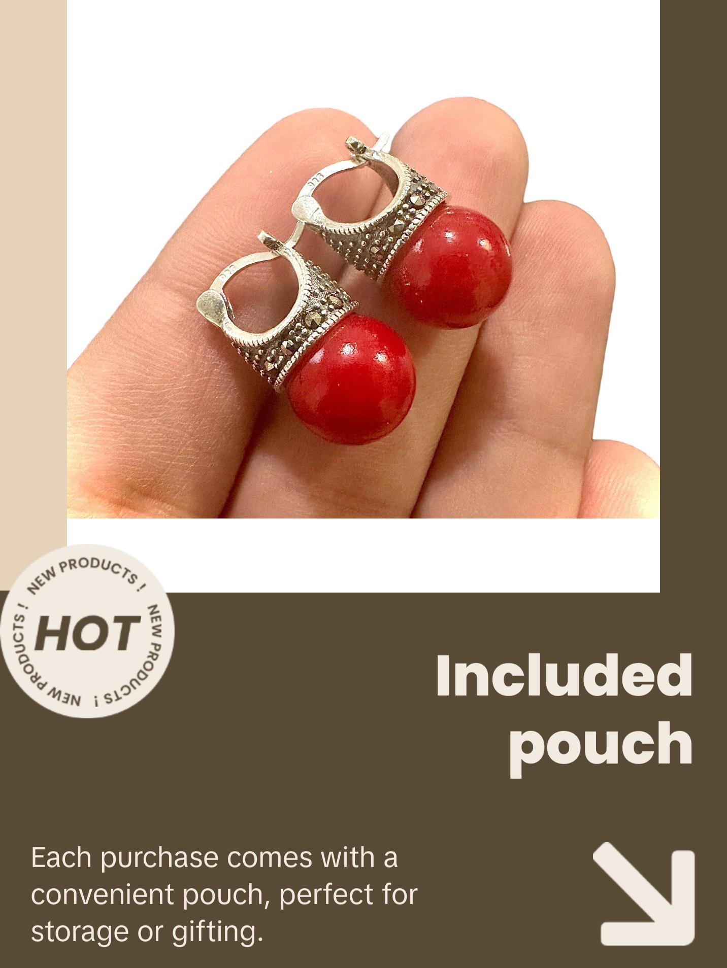 Marcasite Red Pearl Studs 925 Sterling Silver Birthstone Earrings