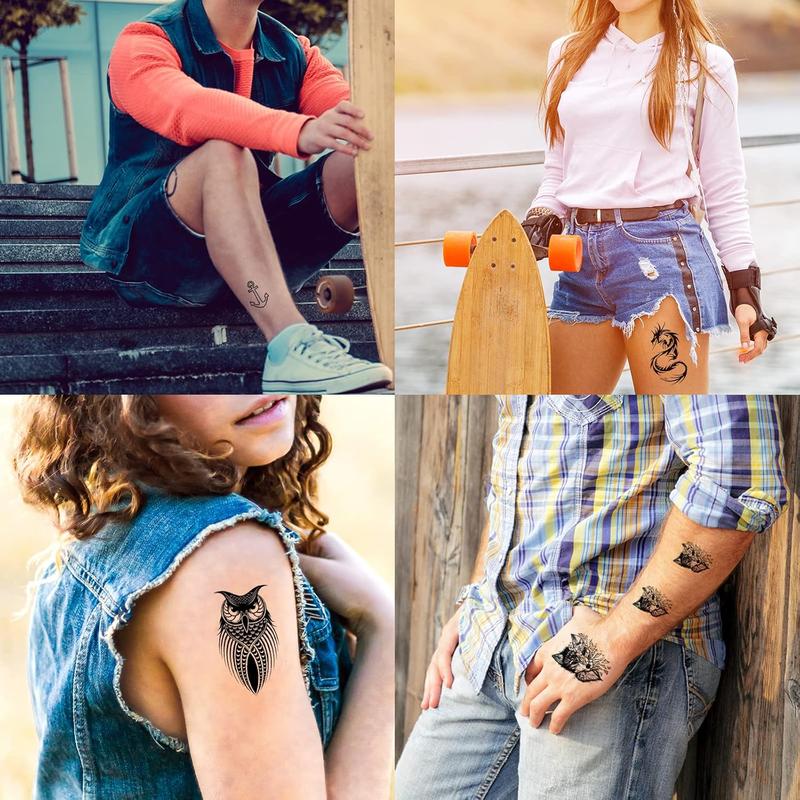 72 Sheets Tiny Temporary Tattoos Stickers, Fake Tattoos That Look Real And Last Long, Halloween Tattoos Include Black Scary Wolf Lion Tiger Skeleton Skull Tattoos