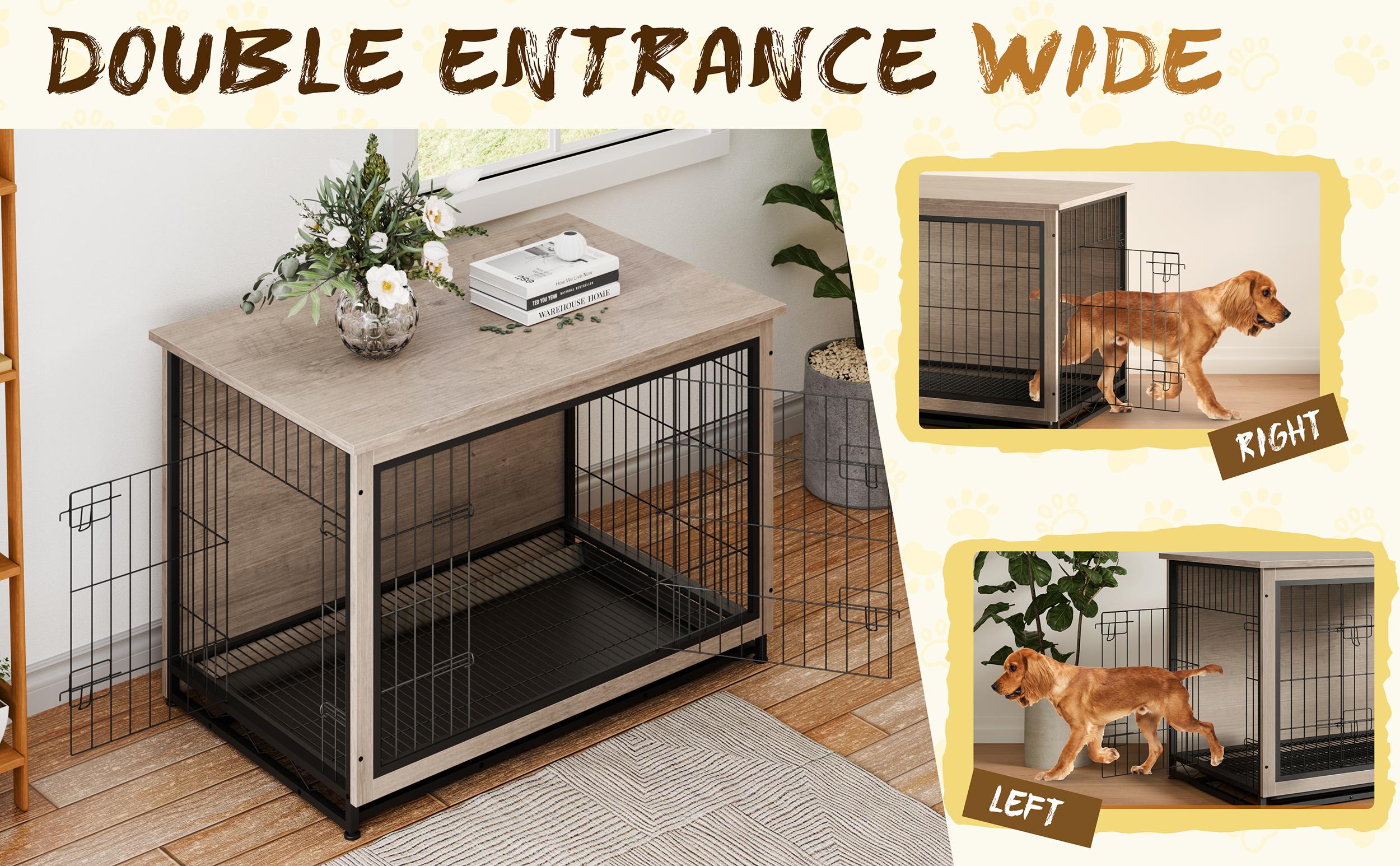 Walsunny Wooden Dog Crate Cat Crate Furniture, Visible Double Doors Cage, Pet Bed for Dog and Cat Use, High-Density Fiberboard with Prevention