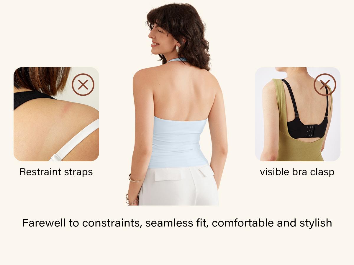 OGL Halter Neck Side Gathered New Airy Brami Tank with Built-in Bra for Womenswear Tops