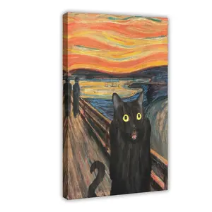 Cat Poster, The Scream Black Cat, Vintage Home, Cat Owner Gift, Black Cat Funny Parody Poster