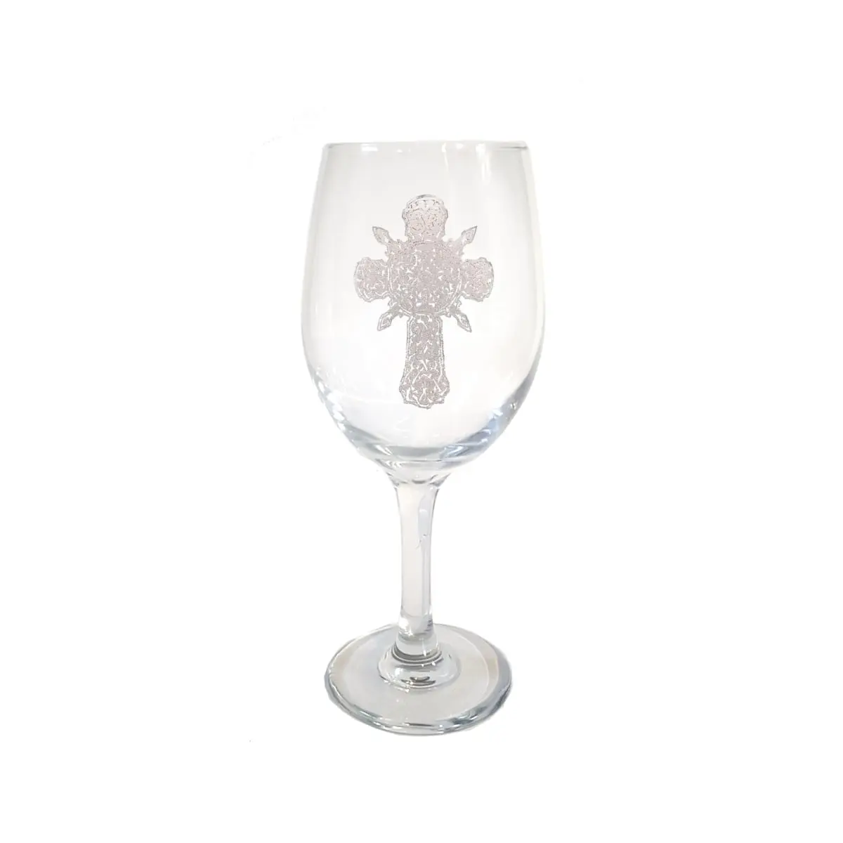 Lyoncraft WICR01 Long-Stemmed Non-Leaded 18oz Ornate Celtic Cross Laser Engraved Red Wine Glass for Adults, Dishwasher-Friendly Wine Tasting Option, Laser Engraving, Ornate Cross