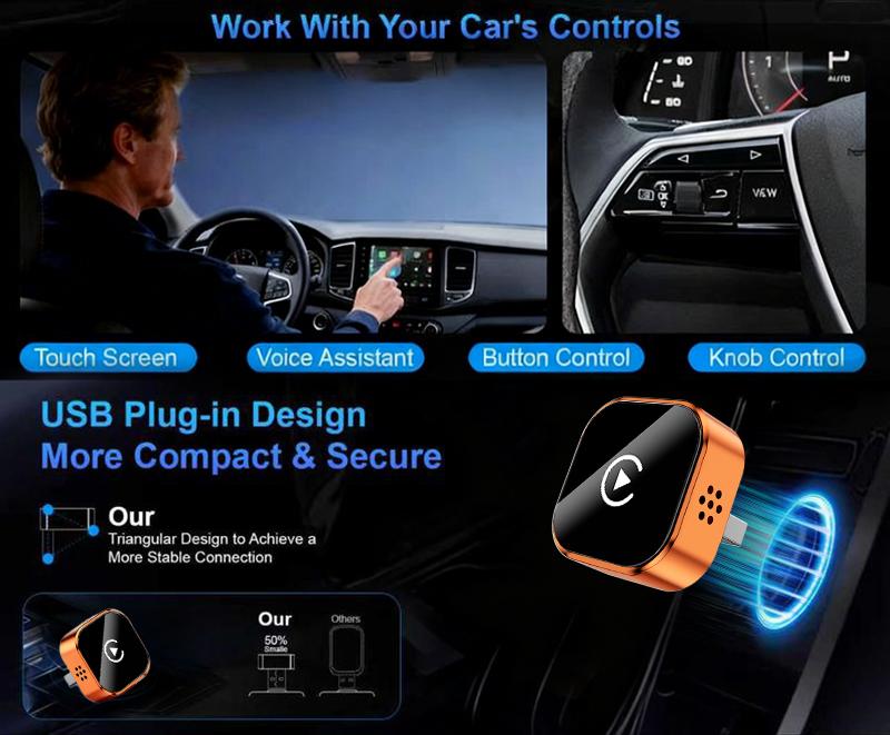 【YURNLV】2026 New Wireless CarPlay Adapter - Fast No-Delay Connection | For iPhone & Android, Hands-Free Calling Supported