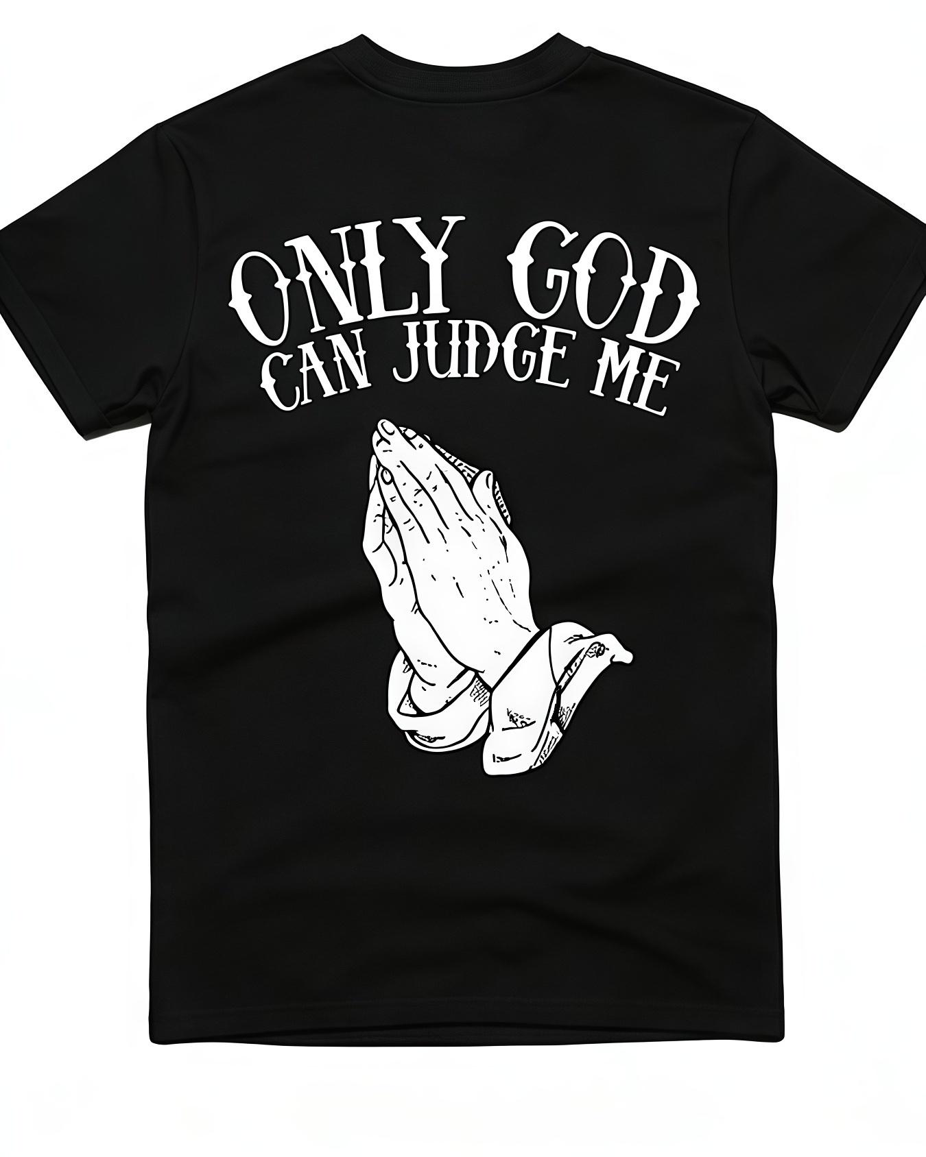 Men'S "Only God Can Judge Me" Graphic T-Shirt - Casual Crew Neck,Loose Fit, Short Sleeve Top, Beige with Praying Hands Design