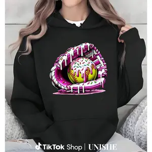 Softball Drip Long Sleeve Hoodie – Unisex Softball Glove with Ice Cream Sprinkles