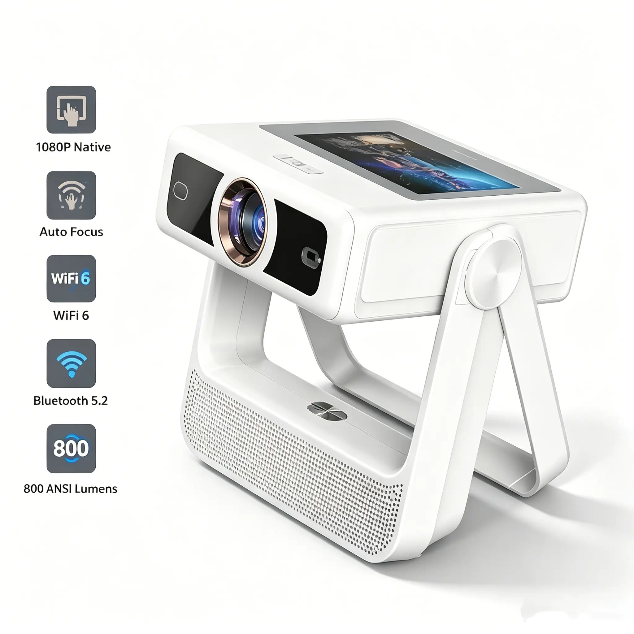 XBJ Smart Portable Projector with Touch Tablet, 4K Support Outdoor Proyector, WiFi6 Bluetooth for Home Theater/Gaming/Outdoor (270° Stand & 250") Lcd Audio Lcd Audio Automatic Noise Space video Portable Movie Projector Smart Projector Tv
