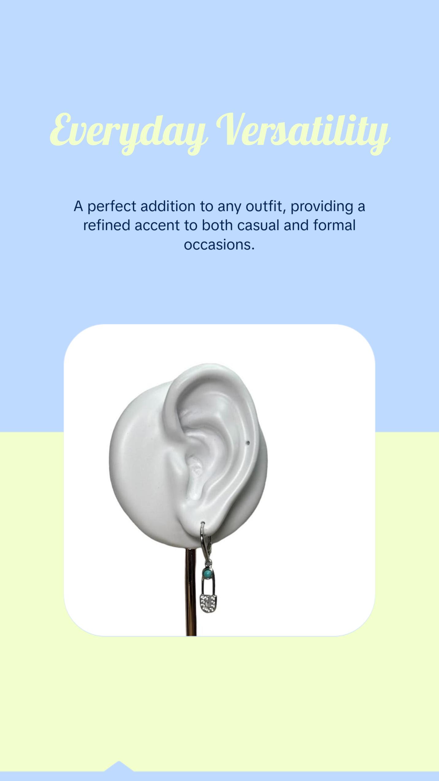 Safety Pin Turquoise earrings Link Drop Earrings Sterling Silver 925  huggie