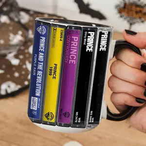 Prince Retro Cassette Albums Mug, Vintage Mixtape Music Art Coffee Cup, Album Collection Gift for Music Lovers
