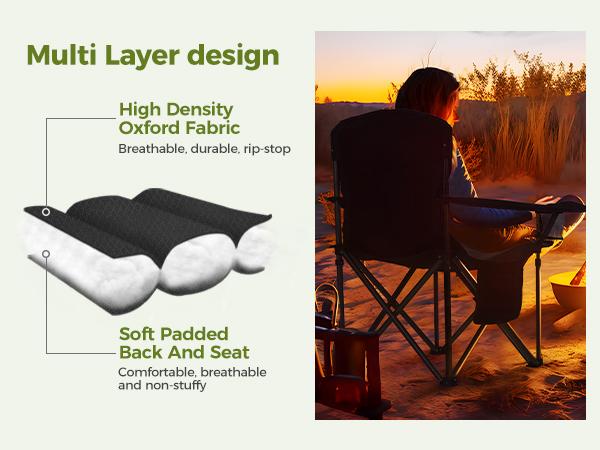 【Sophia&William】Oversized Camping Chair , 450LB Capacity with Cooler Bag,Heavy Duty Folding Outdoor Chair for Camping, Backyard & Tailgating