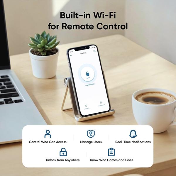 eufy Smart Lock C33, Keyless Fingerprint Door Lock with Handle, Integrated Wi-Fi, Remote Control via App, Biometric Entry Knob, Auto-Locking, IP53 Waterproof (2025 New Version)