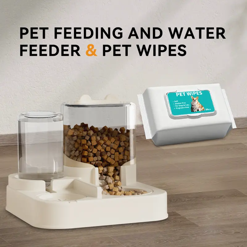 Combination large transparent feeder with pet wipes