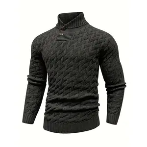 Men's Textured Knit Sweater Warm Slim Fit High Neck Pullover for Spring & Fall