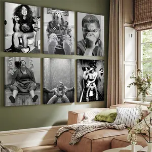 Funny humorous family Bathroom Wall Decor, Art Illustrations Abstract Face Design Decoration Black And White Movie Poster, Waterproof Artistic Canvas Poster for  Bathroom, Bedroom Kitchen and Living Room, and A Perfect Gift for Home Character Art
