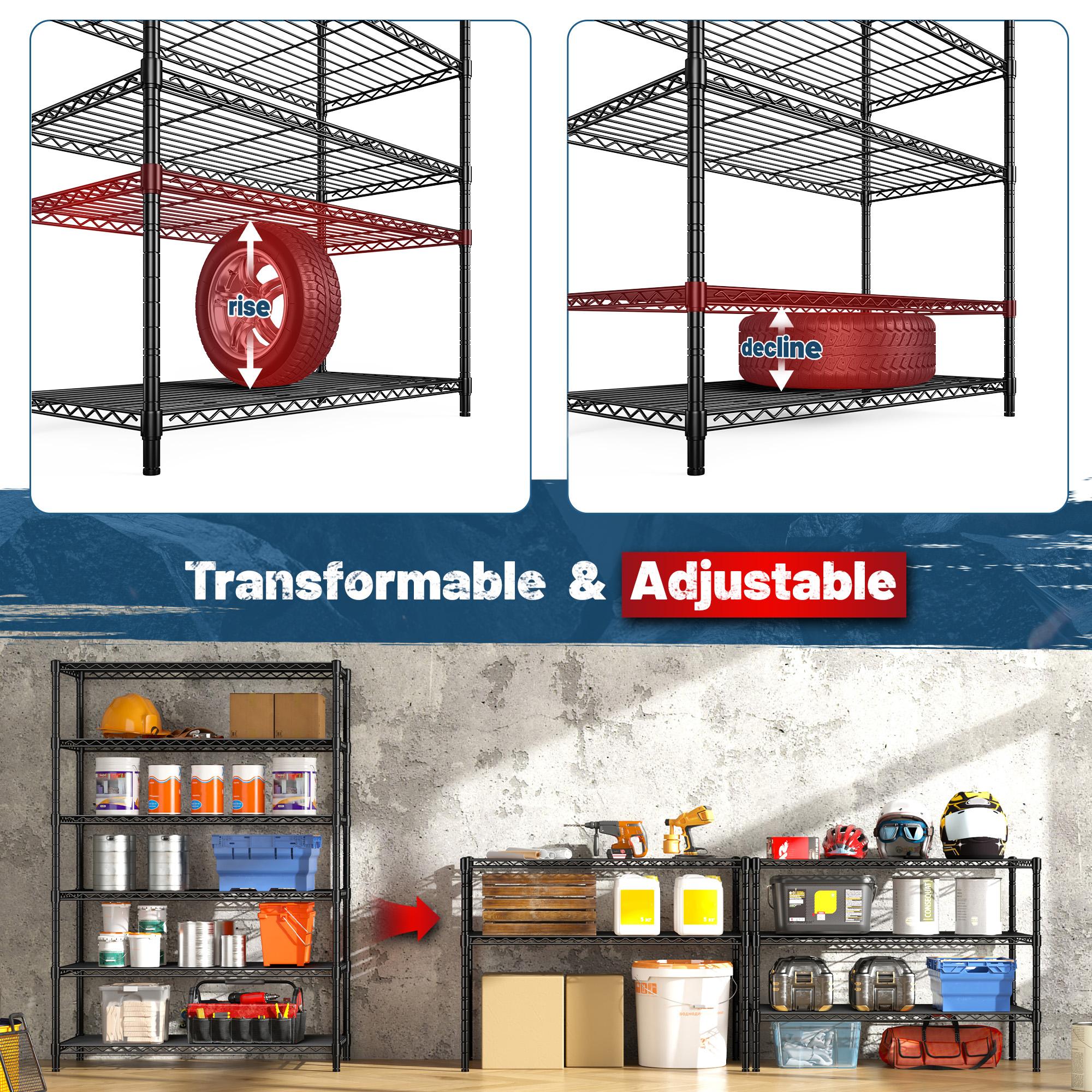 【Garage Corner Shelves】Raybee 6-Tier 75''H Storage Shelves,Adjustable Wire Grid Metal Storage Shelving Units,Versatile Utility Rack for Laundry,Pantry,garage,Kitchen,Bathroom,Conservatory Garden Plant Organiser,35‘’D*18''W*75‘’H,Black