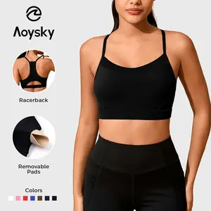Aoysky Womens Buttery Soft Sports Bra Racer Back Padded Workout Wireless Yoga Gym Crop Tops with Built in Bras