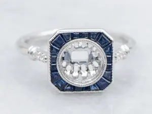 The Old-Orchard Sapphire and Diamond Halo Semi-Mount Ring