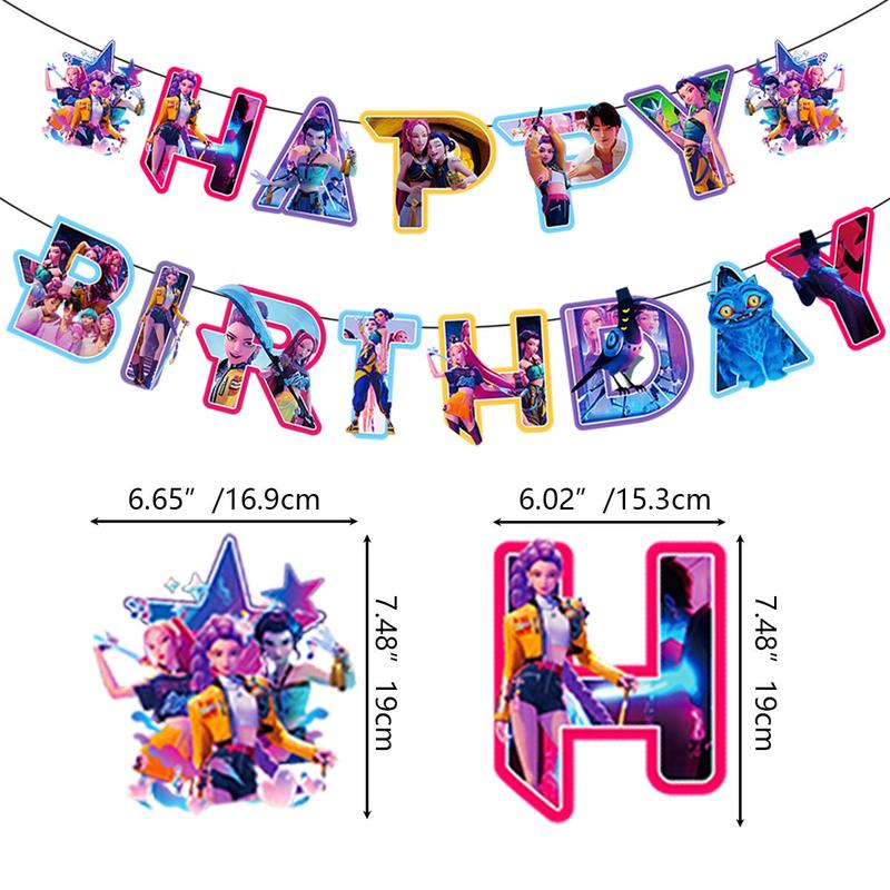 KPOP Demon Hunter Party Decoration Set, Movie-Themed Birthday Party Banner, Balloon Banner Backdrop, Cake Top Decoration, Christmas Gift