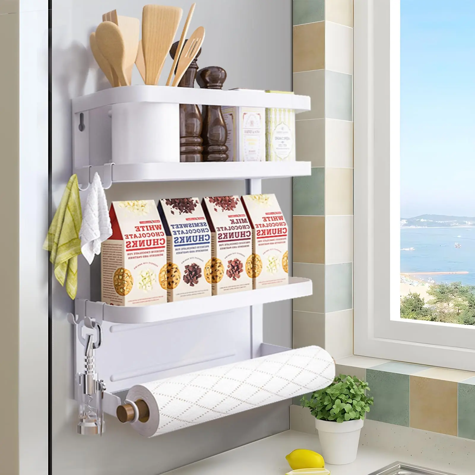 White Magnetic Spice Rack for Refrigerator,  ,Magnetic Shelf Magnetic Shelves Fridge Magnet Organizer Spice Rack Kitchen Organization Kitchen Storage