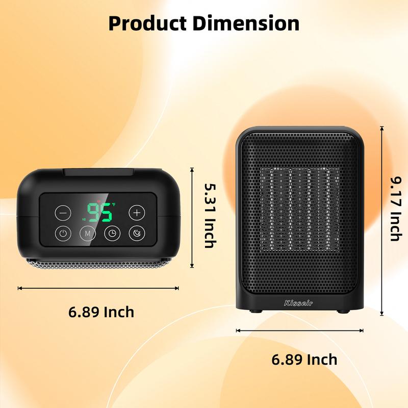 KISSAIR Ceramic Fast-Heating Space Heater: 24-Hour Timer + LED Display, Overheat & Tip-Over Protection (Safer), Quiet DC Motor, Eco/Sleep/Child Lock Modes, Precise NTC Sensor (77°F - 95°F) — For Bedrooms, Offices, Small Apartments, Bathrooms KISSAIR Ceramic Fast-Heating Space Heater: 24-Hour Timer + LED Display, Overheat & Tip-Over Protection (Safer), Quiet DC Motor, Eco/Sleep/Child Lock Modes, Precise NTC Sensor (77°F - 95°F) — For Bedrooms, Offices, Small Apartments, Bathrooms