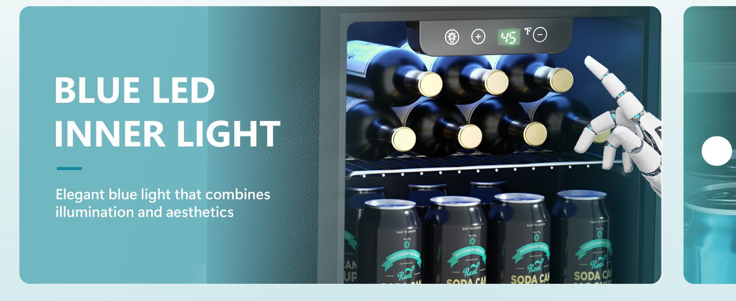 EUHOMY 55 Can Beverage Refrigerator cooler-Mini Fridge Glass Door for Beer Drinks Wines, Freestanding Beverage Fridge with Adjustable Shelves Blue LED for Home/Office/Dorm/Bar (1.3cu.ft)