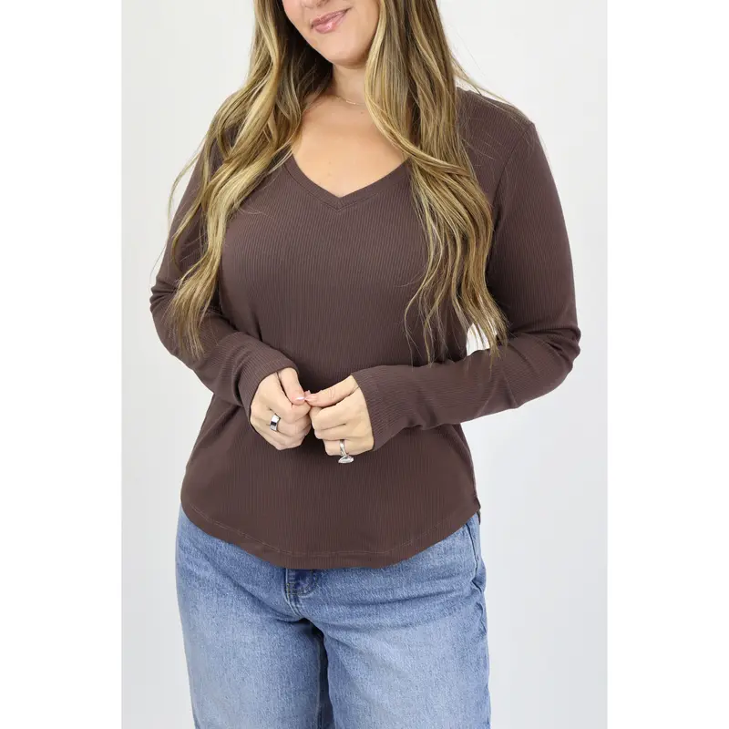 The Ribbed Basic V Neck Long Sleeve
