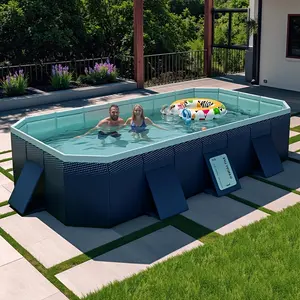 Foldable Frame Swimming Pool-NoInflation, 102.36*64.96*21.65 inch Large Capacity, StableTriangular Support, Space - Saving Storage, forBackyard/Outdoor/Indoor Family Water Fun