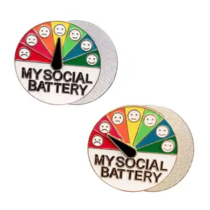 Oceantree Social Battery Pin 2pcs - Slider Pins for Introverts, Funny Interactive Mood Pins for Jackets & Backpacks - Novelty Cowboy Accessories for Men, Cute Gifts for Girlfriend, Wife, Her [Novelty Accessories] Jewelry
