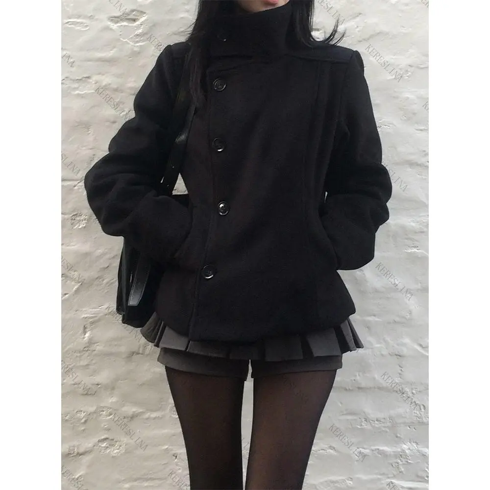 Street autumn/winter solid color women's turtleneck coat Y2K hip-hop retro Harajuku cute casual fashion versatile new women tops