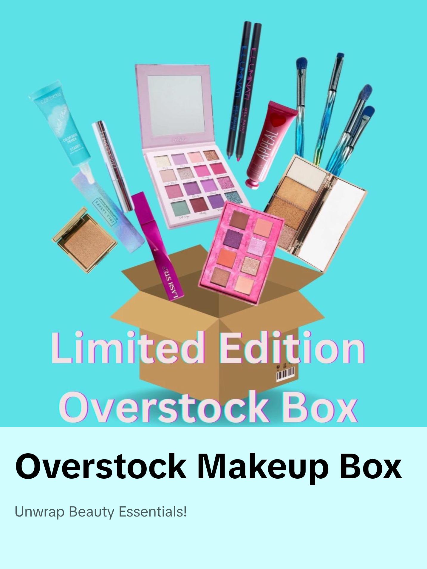 Limited Edition Overstock Box - Includes 17-20 Makeup Essentials: Eyeshadow Palettes, Lip Gloss, Blush, Liner, Brow Products, Mascara, Setting Spray & More Ships from California