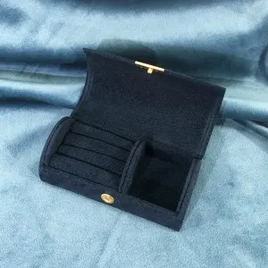 Navy blue small jewelry box, mini travel jewelry storage box, portable travel jewelry organizer for women, suitable for rings and earrings.