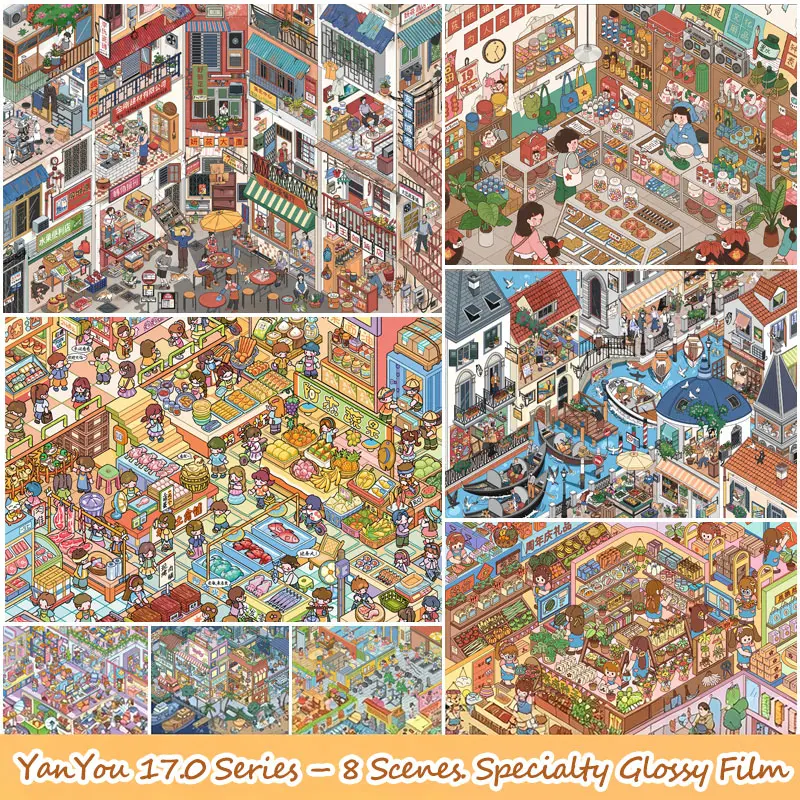 YanYou 17.0 Series Scene Stickers, Large Size DIY Scene Sticker Sets, Landscape Stickers, Stress-Relief Sticker Art