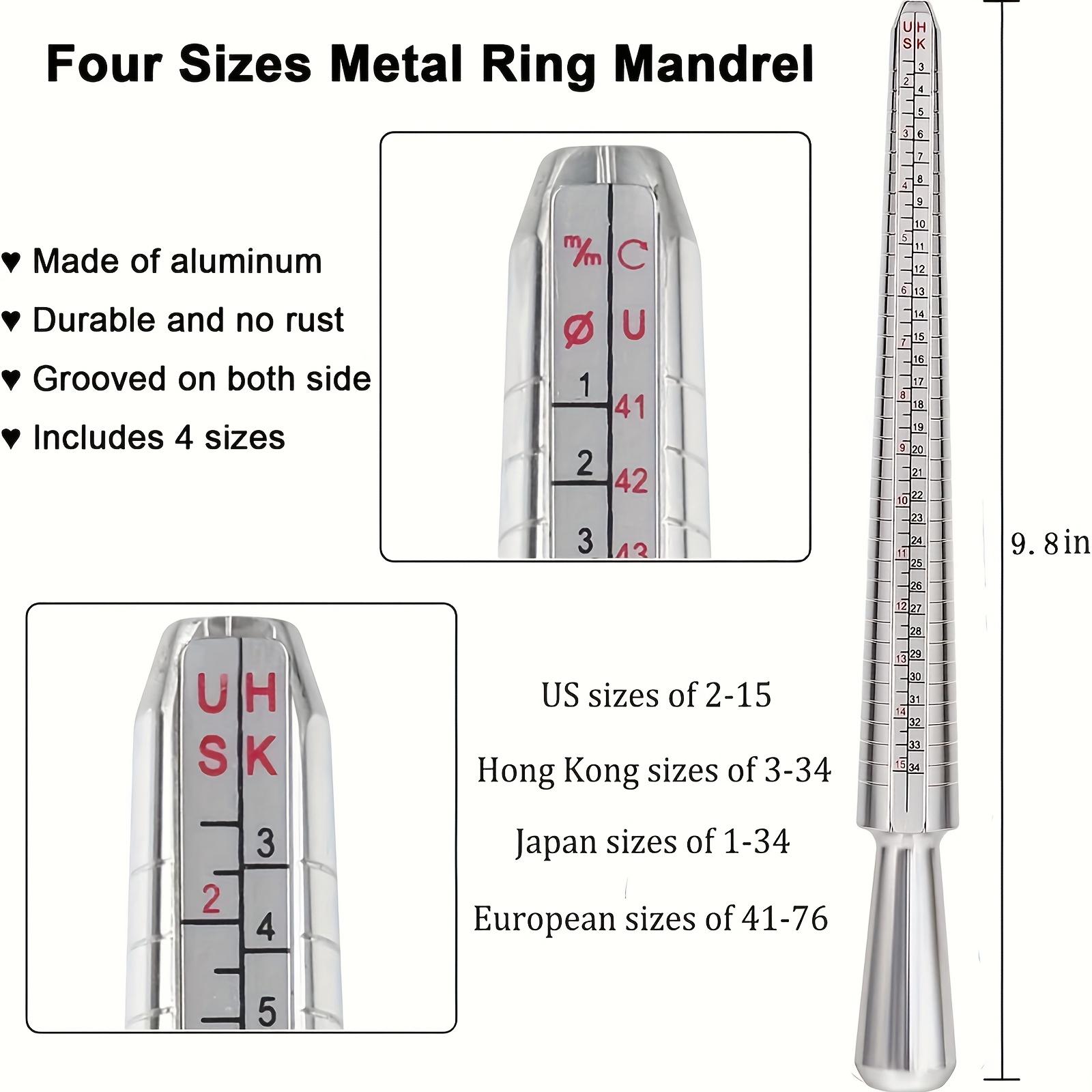 Professional Jewelry Ring Sizer Set Includes Four Metal Gauges Core Mandrel and Finger Measuring Belt for Accurate Sizing
