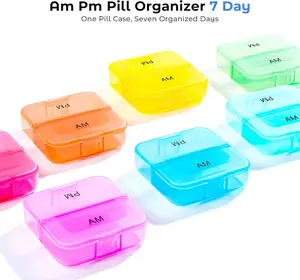 Pill Organizer 2 Times a Day, Weekly 7 Day Pill Box, Daily Am Pm Pill Organizer with Double-Side Large Opening for Easy to Use, Color Tracking Travel Pill Case for Medicine, Fish Oils, Vitamins