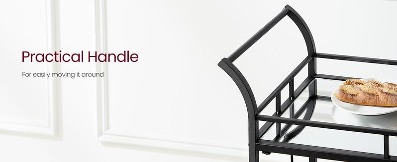 SONGMICS HOME VASAGLE Home Bar Serving Cart, Wine Cart with 2 Mirrored Shelves, Wine Holders, Glass Holders, for Kitchen, Dining Room Utensils