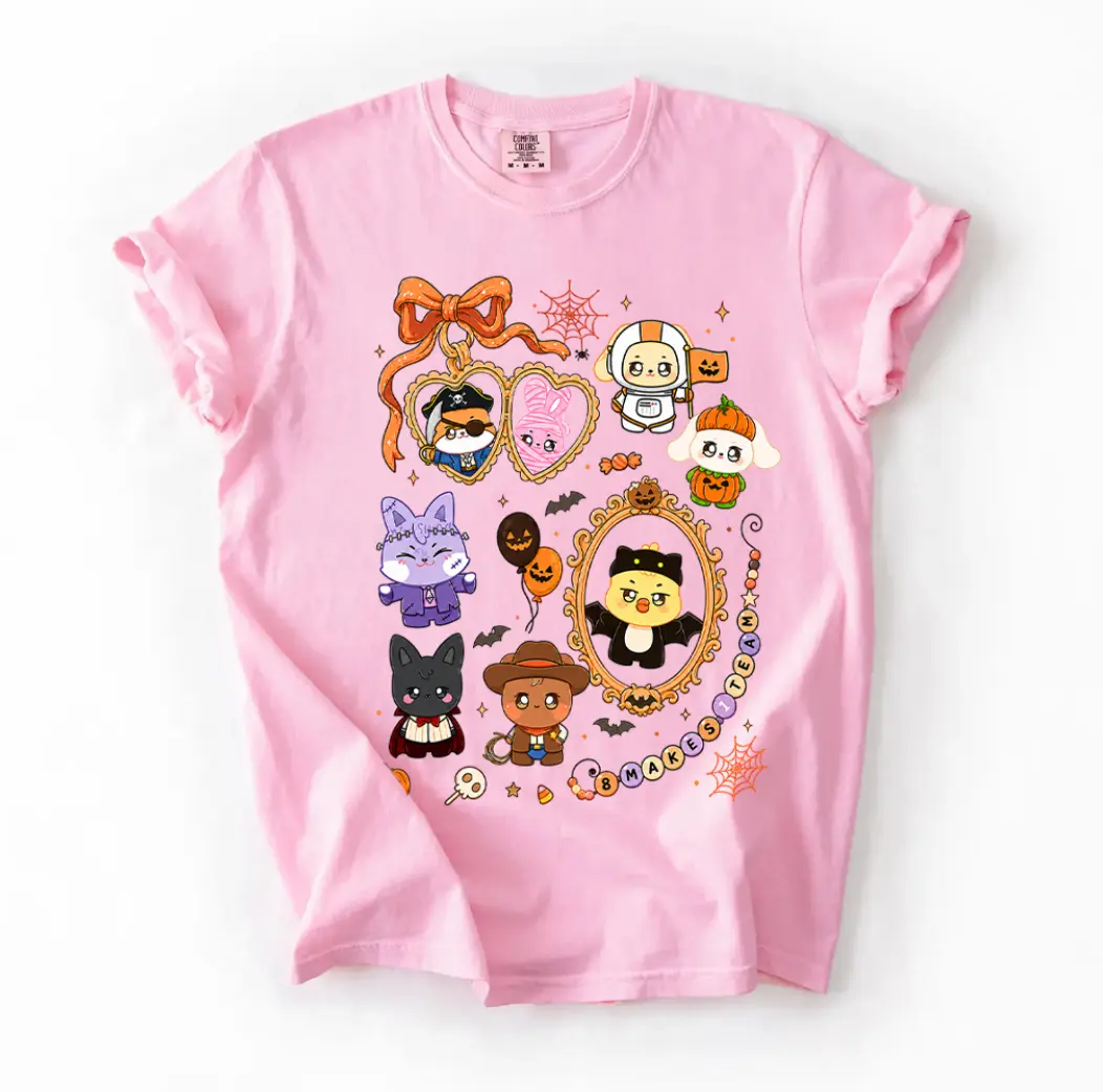 Comfort Colors Anitez Halloween Graphic Tee, 8 Makes 1 Team Spooky Graphic Tee, ATINY Fandom Merch Tops, Fall Shirt For Kpop Stan