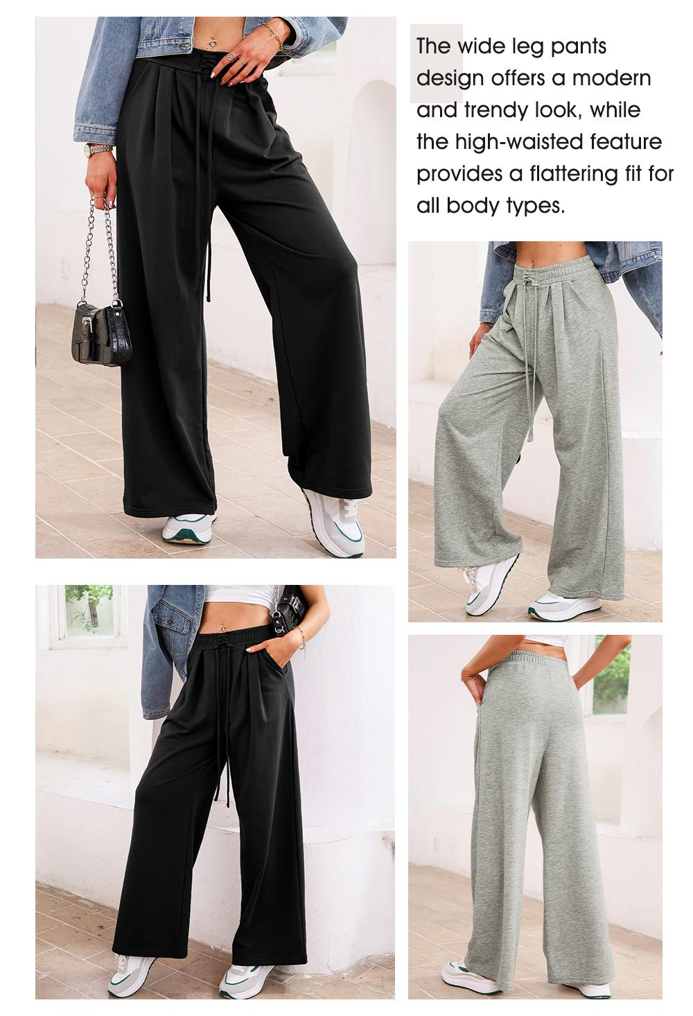 Aleumdr Wide Leg Sweatpants for Women 2026 Trendy Fashion High Waist Drawstring Loose Long Pants with Pockets Elastic Casual Womenswear Sport Athleisure Activewear Bottoms