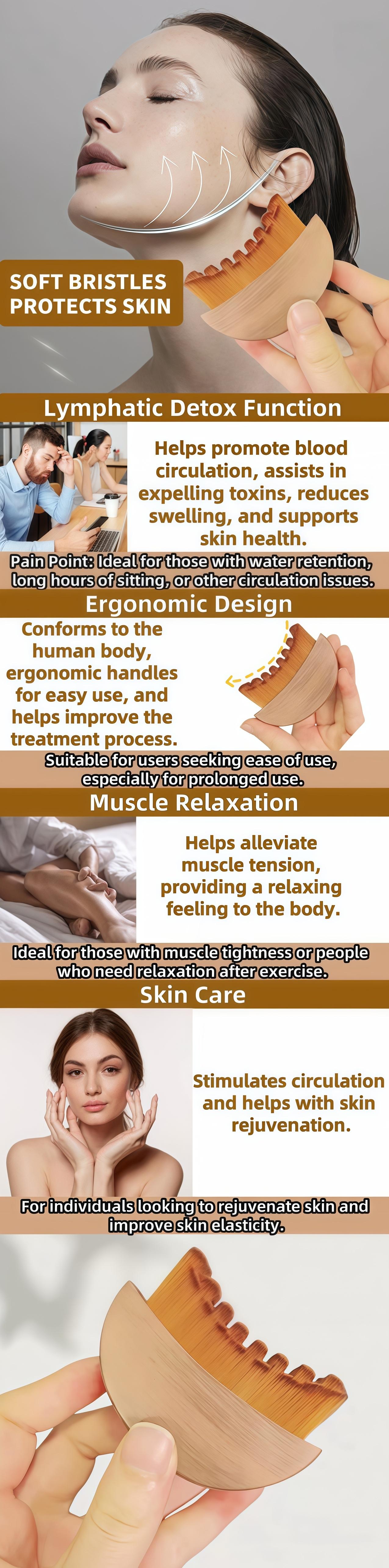 Lymphatic Contour Face Brush for Jawline & Chin Sculpting – Dry Brushing Massager for Lymphatic Drainage & Facial Fatigue Relief, Ergonomically Designed to Fit The Skin Precisely (1PCS) Beauty Roller Daily