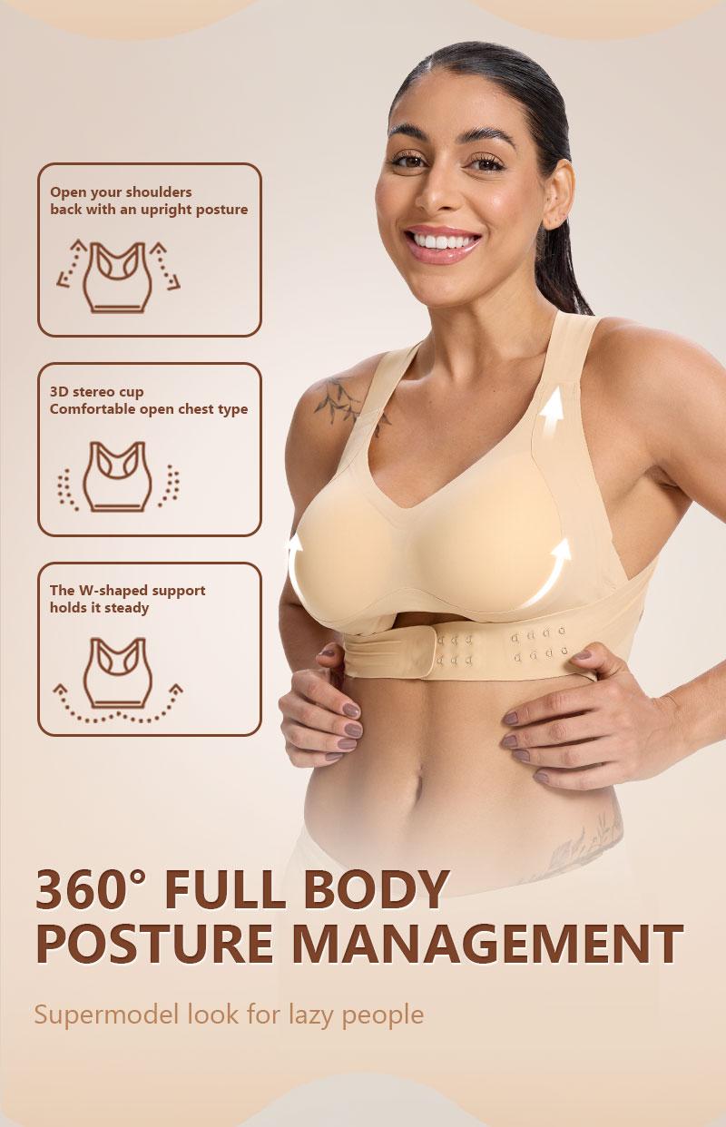 【Postural correction】Women's Wireless Full Coverage Sports Bra - Soft Breathable, Non-Removable Moulded Cups | Beige Yoga Gym Activewear for Daily & Fitness Use