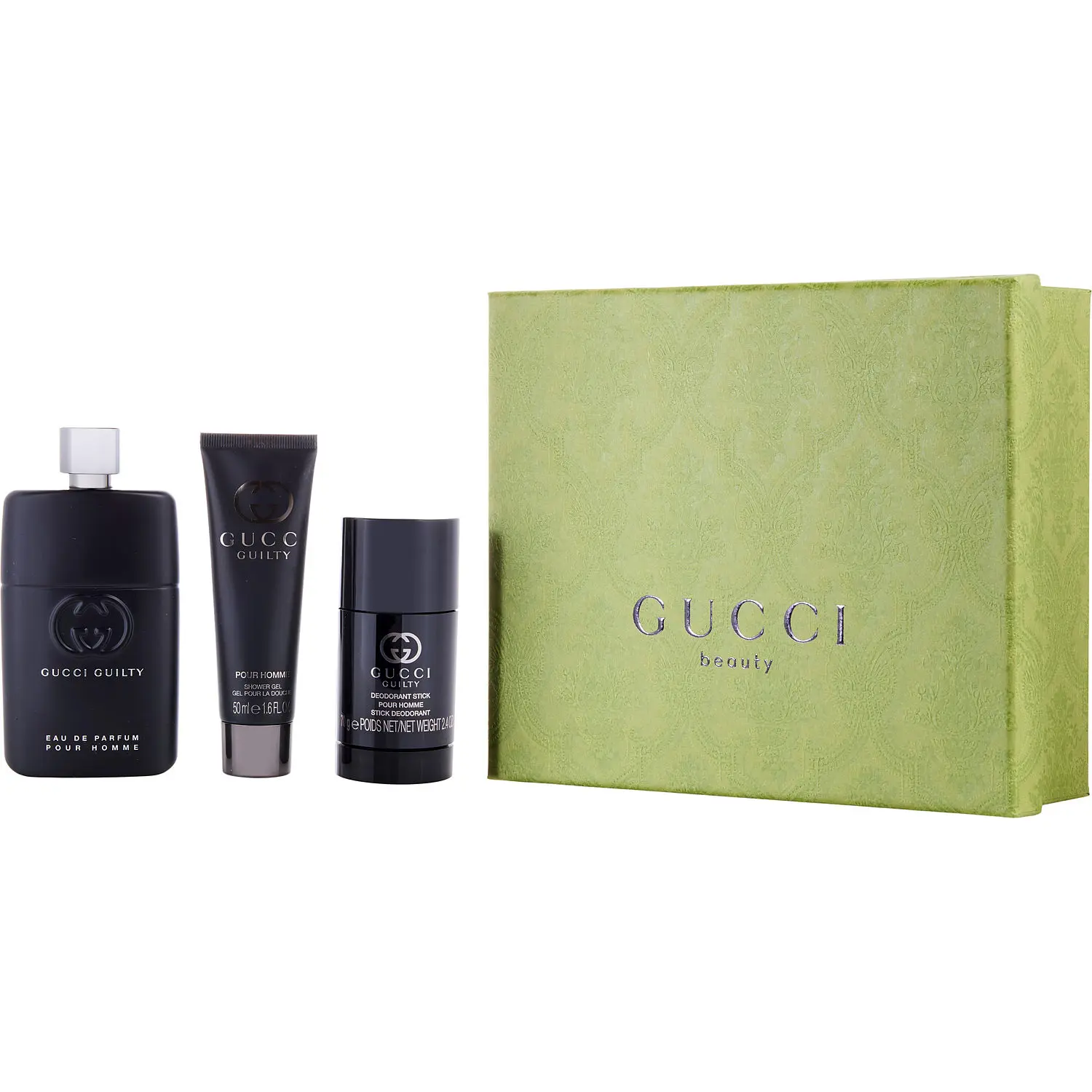 Gucci Guilty Pour Homme Set-Eau De Parfum Spray 3 Oz & Deodorant Stick 2.5 Oz & Shower Gel 1.6 Oz For Men