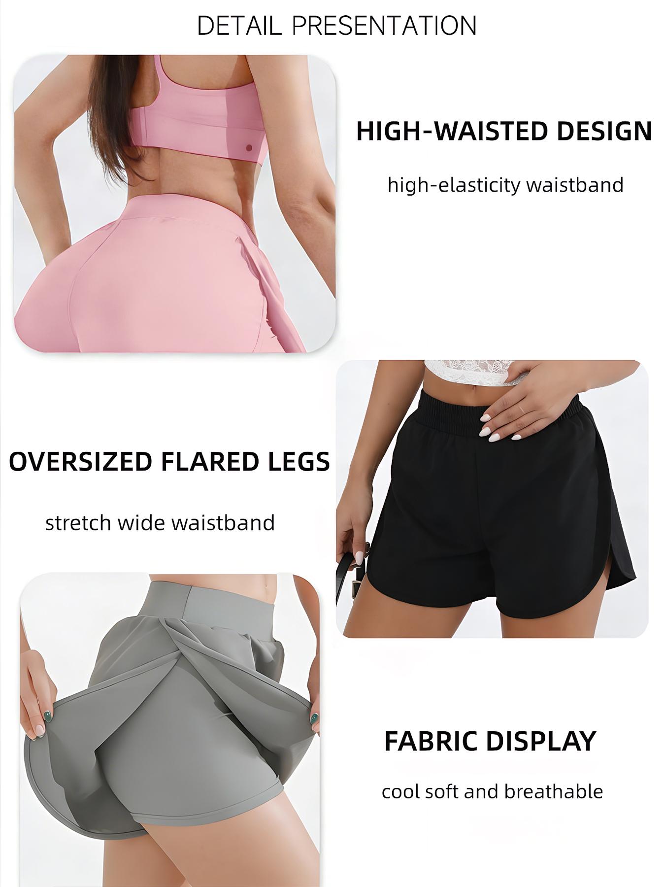 Black Solid Color Women's  Safety Panty Design, Anti-See-Through, Women's High-Waist Casual Skirt Stretchy Fitted Skirt Pants, Solid Color Versatile Skirt Pants, Plus Size Women'S Waist-Cinching Double-Slit Sports Skirt Pants