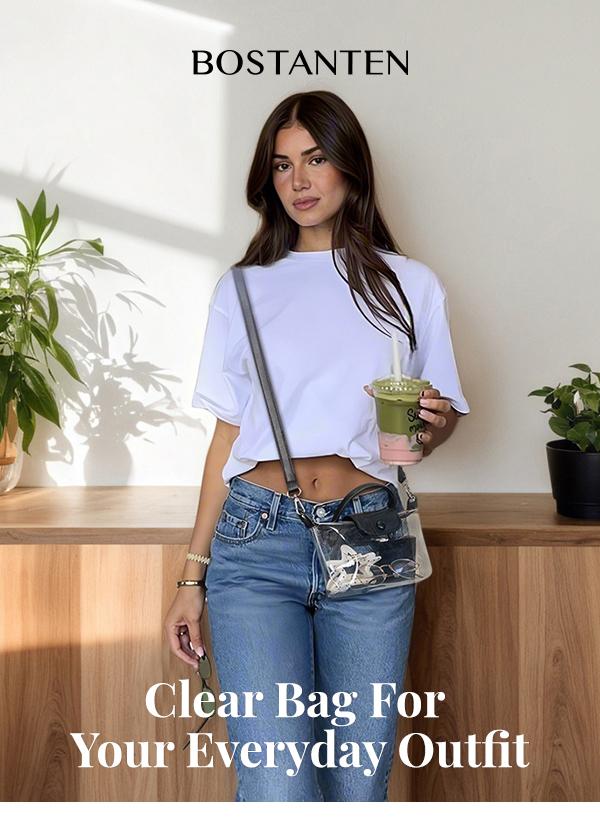 BOSTANTEN Clear Bag for Stadium Approved Small Crossbody Purse Handbags for Concerts Sports Events Leather