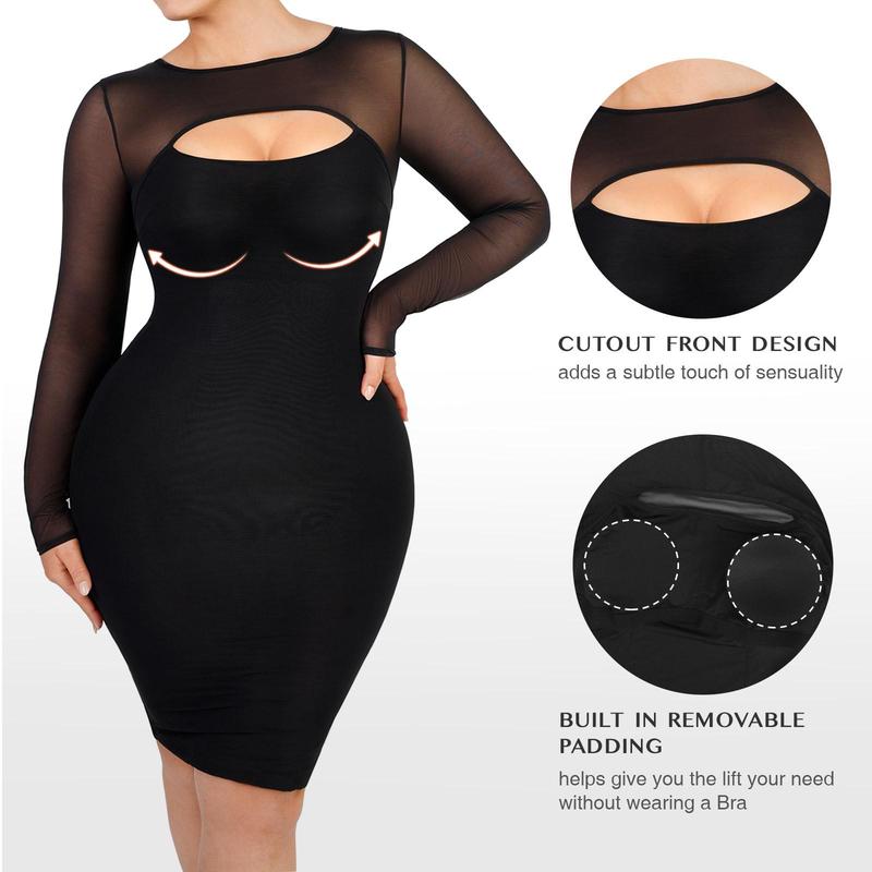 FeelinGirl Mesh Long Sleeve Shapewear Bodysuit Soft Womenswear Breathable Valentine's Day Fabric Simple Springtok