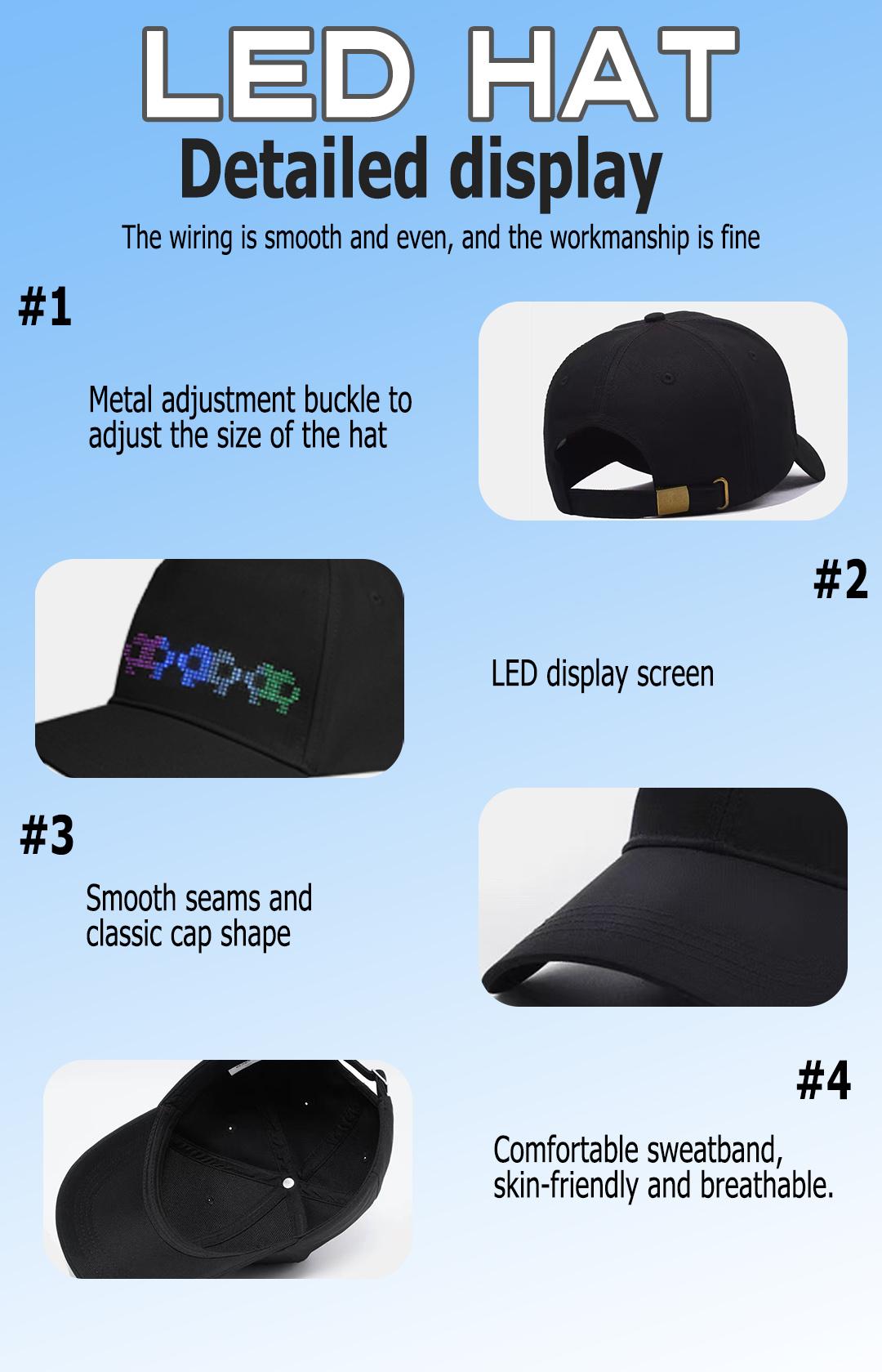 YOYOWAY LED Rolling Display Hat Customized Gif Picture And Text Bluetooth App Controlled Detachable Led Display Baseball Cap BlackFriday High-Quality Materials & Versatile Use