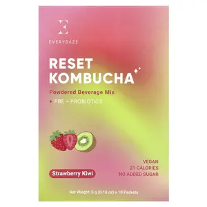 Everydaze Reset Kombucha, Powdered Beverage Mix, Strawberry Kiwi, 10 Packets, 0.18 oz (5 g) Each