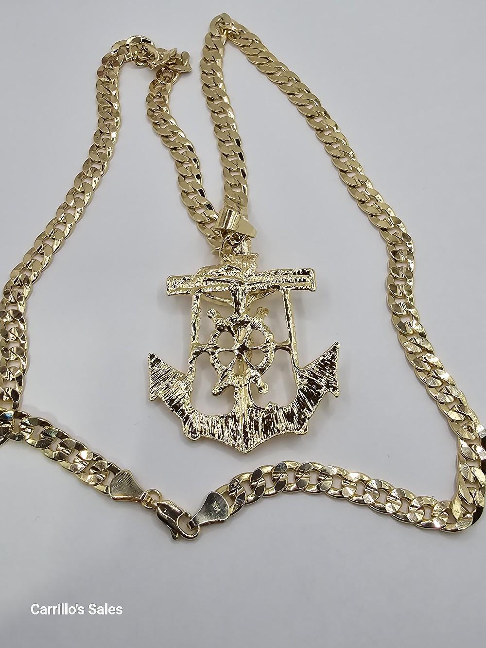CHRIST ON THE CROSS Cuban link necklace style gold-plated 24"inches