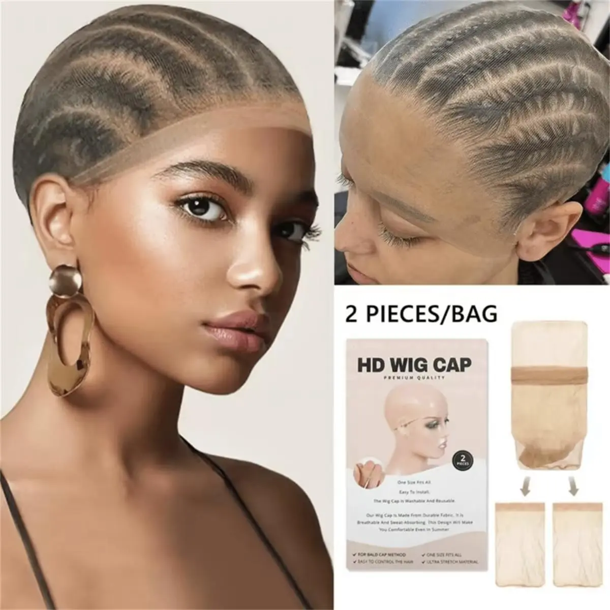 Teslal 2 Pcs/set Invisible and Breathable HD Wig Cap for Human Hair/Synthetic Wig Installations Easy to Wear Haircare Heatless Lightweight