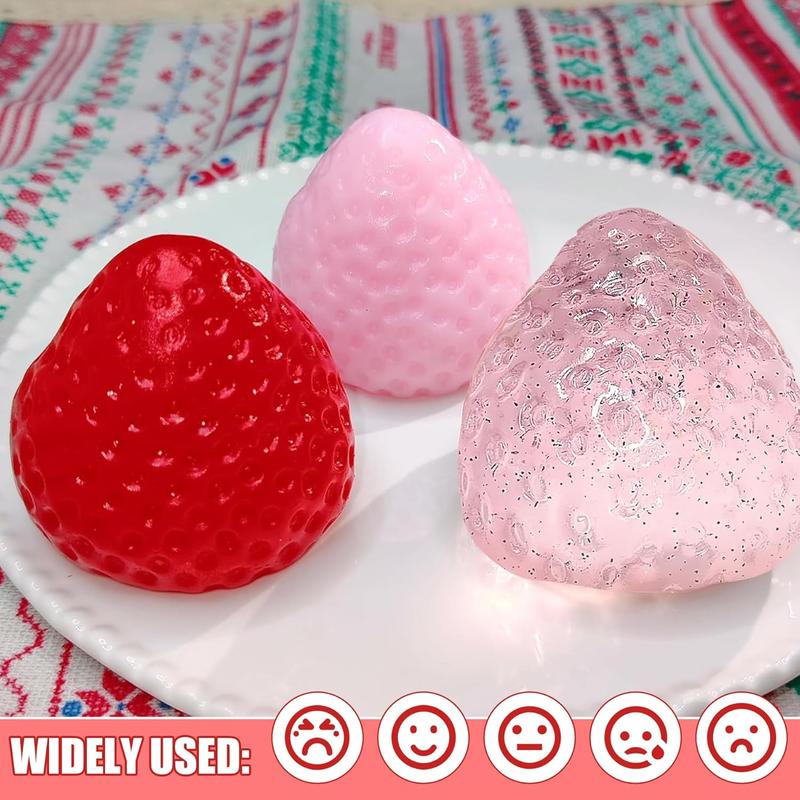 3 Pcs Big Taba Squishy Strawberry Kawaii Super Soft Stress Relief Fidget Toys for Kids & Adults Fun Relaxing Toy