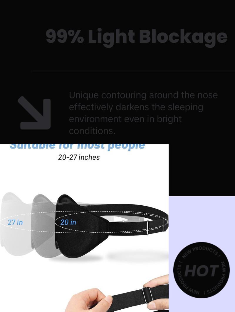 3D Sleep Eye Mask for Men & Women, Lash Extension Friendly, Travel Blackout Blindfold, Adjustable Strap – Black