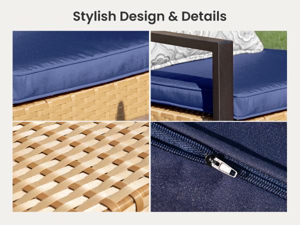 Phi Villa 4-Piece Patio Conversation Set - Wicker Chairs, Acacia Wood Coffee Table, Solid Wood Tabletop, Durable & Stylish Outdoor Design Furniture, Deals for You