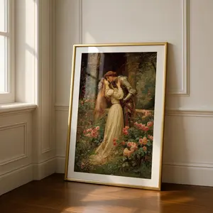 [Sale Up To 30%][UNFRAMED] Romantic Knight And Maiden Embrace Medieval Fantasy Poster Renaissance Wall Art